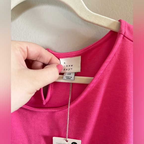 A New Day • NWT Pink Barbiecore Ruched Side Midi Dress 1X Summer Sleeveless - Picture 7 of 11